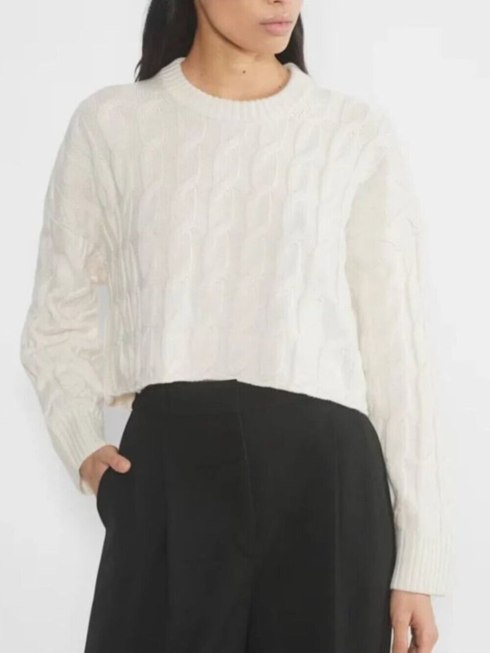 Aritzia Babaton Glory Merino Wool Sweater NWT Crew Soft Heather Birch Size Small
